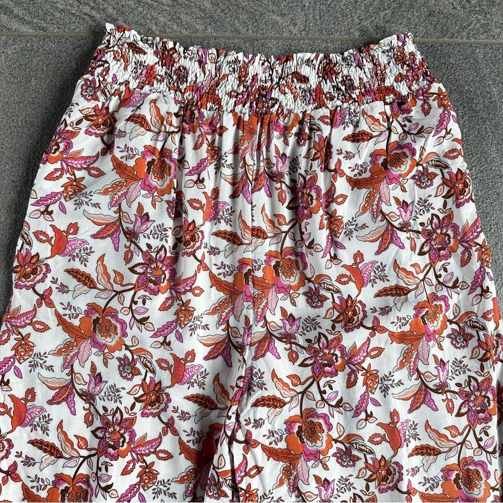 NWT Wide-Leg Pull-on Elastic Waist Flowy Boho Pants Pockets Orange Pink Floral S - Picture 10 of 16